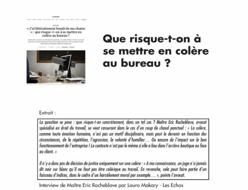 Interview Les Echos de Maître Eric Rocheblave « Que risque-t-on à se mettre en colère au bureau ? »